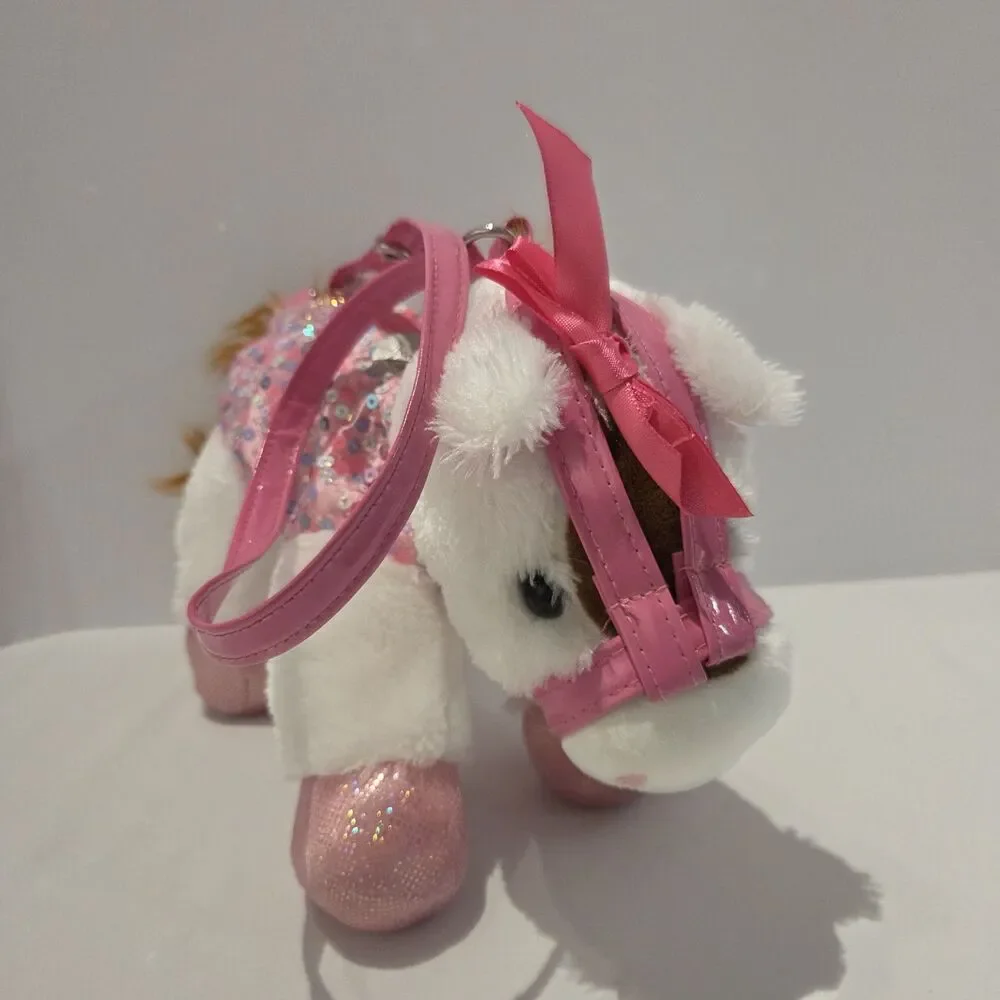 Poochie & Co Girl's Sparkly Pink White Unicorn Pony Horse purse bag
